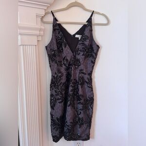 Black and Gray Sequin “Dress the Population” Mini Dress, Size Small